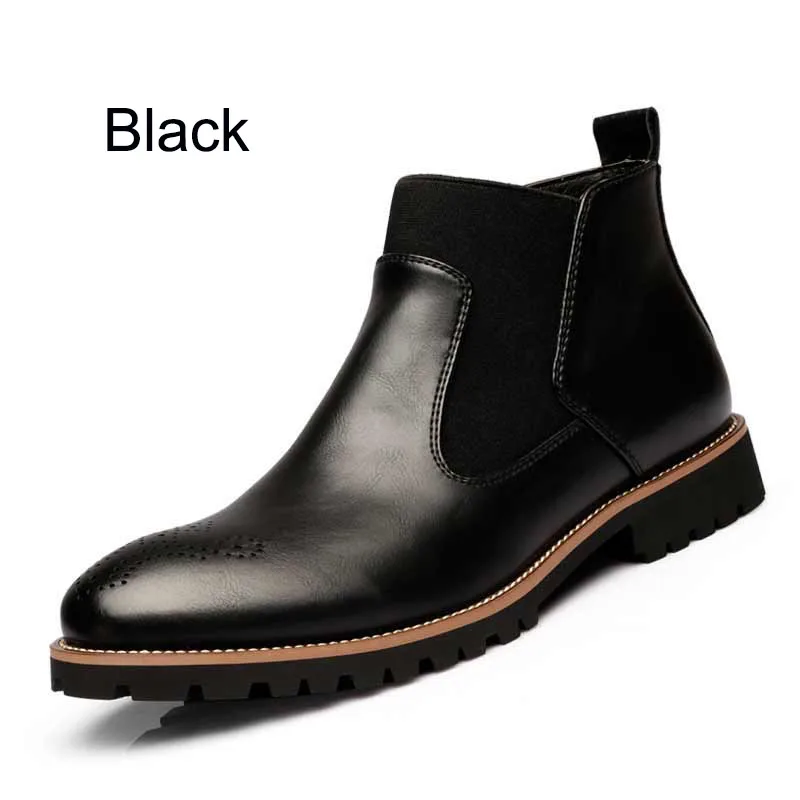 Black MRCCS/мужские ботинки «Челси» на меху; сезон зима-весна; Модные ботильоны в британском стиле; Цвет черный, коричневый, красный; броги; Повседневная обувь из мягкой кожи - Цвет: Black