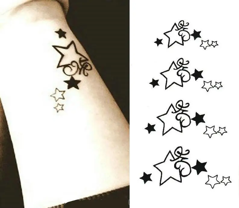 Наклейки для тату со звездами черные водонепроницаемые женские долговечные