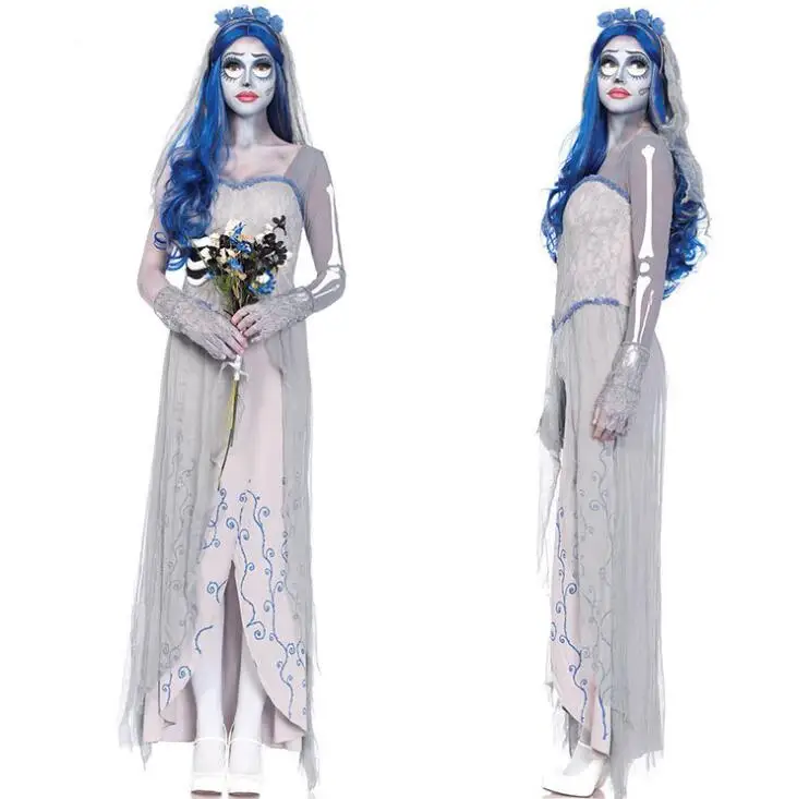 Новый страшный костюм белой невесты-мёртвеца с кровавым нарядом для Хэллоуина и маскарадной вечеринки.
