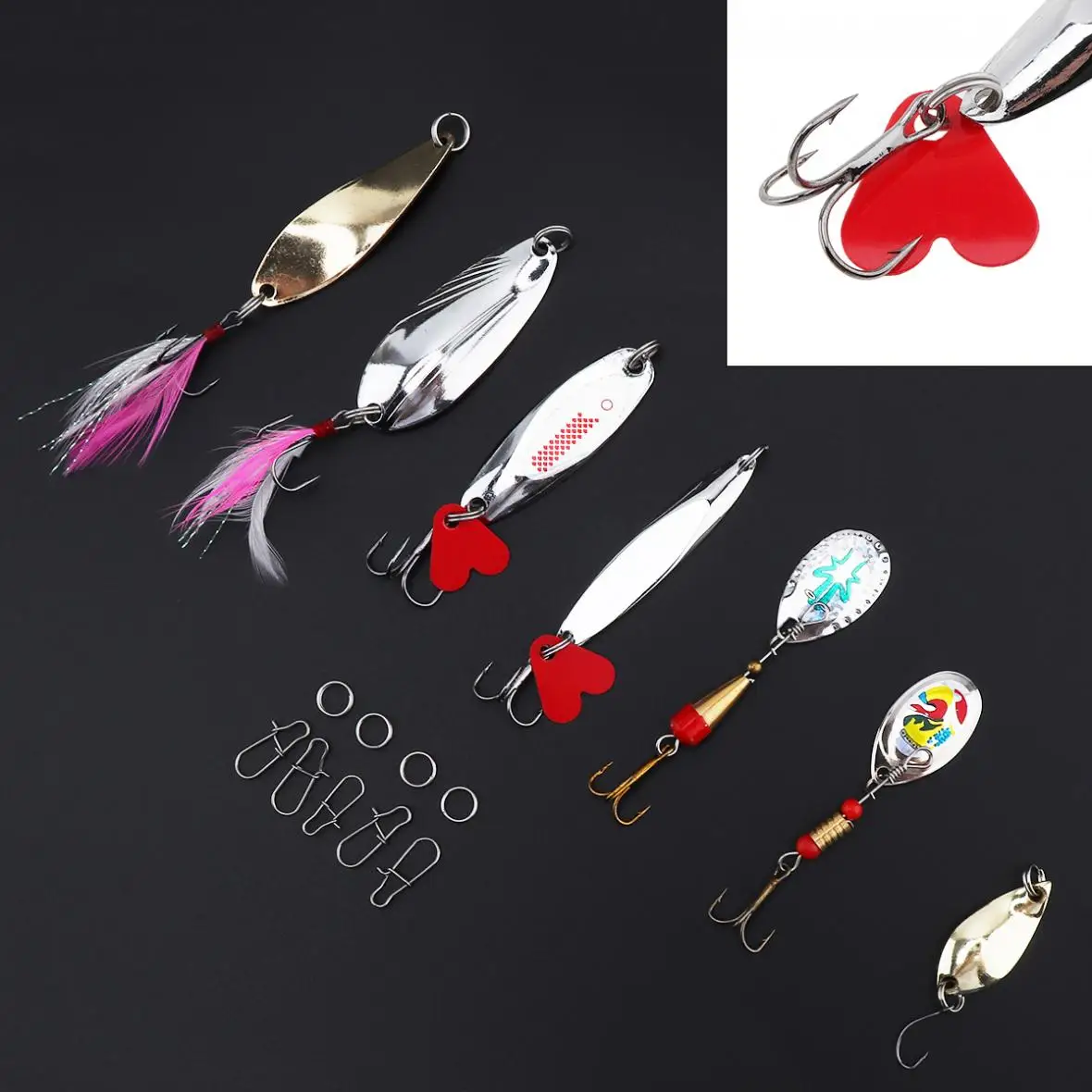 7 шт./лот набор металлических приманок в виде ложки перьевой спиннер приманка с