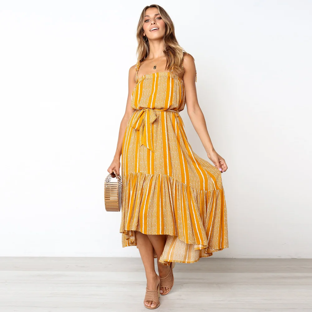Fashion Summer Sleeveless Beach Sexy Spaghetti Strap Long Irregular Hem Maxi Floral Printed Women Dress Elegant Cocktail Party | Женская