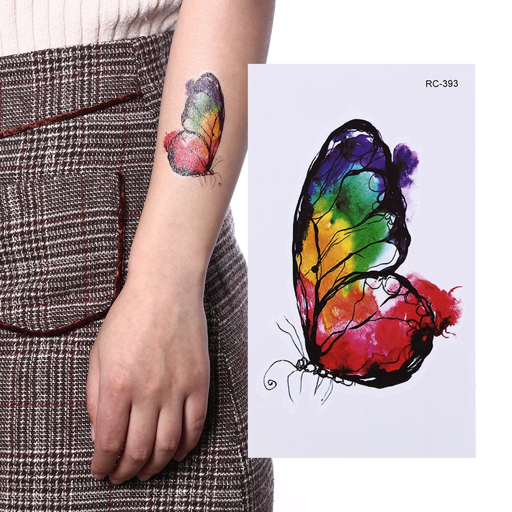 

Красочная Водонепроницаемая тату-бабочка из хны, искусственная татуировка, наклейка, 3D временная татуировка, боди-арт, флеш-татуировка, нак...