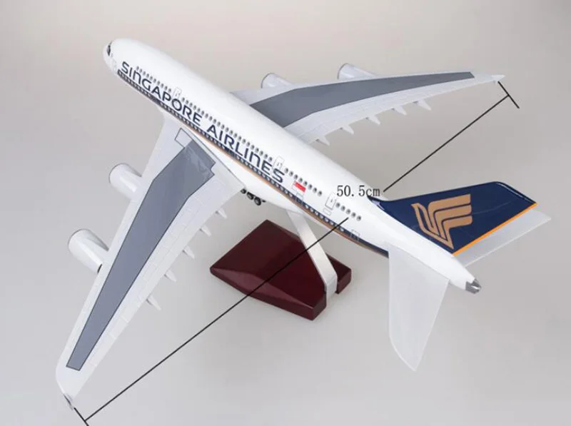Модель самолета Airbus A380, модель 1/160, 50,5 см, модель самолета из сплава, ОСНОВАНИЕ W, шасси и светильник, игрушки для самолета, самолет с фиксированным крылом, подарки