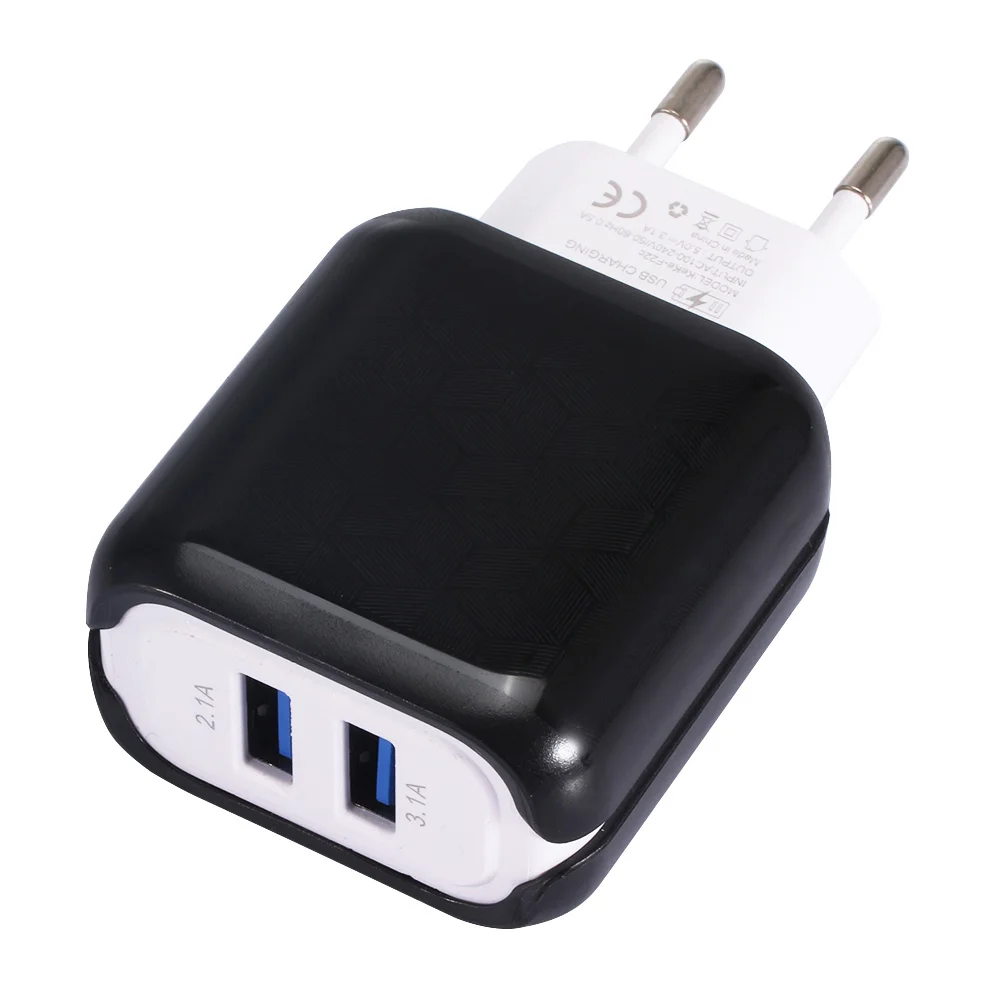 EU Black Настенное зарядное устройство USB для быстрой зарядки 5V 3.1A 2.1A 15 Ватт двойной порт USB зарядное устройство для iPhone samsung huawei - Тип штекера: EU Black