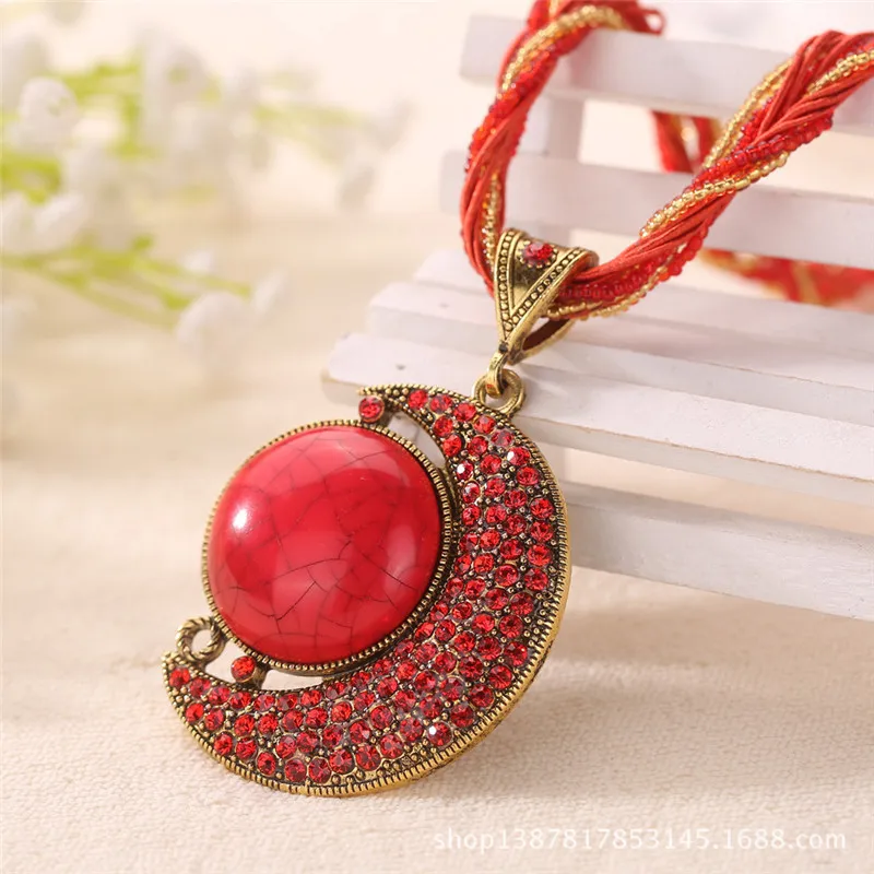 17 colors fashion ethnic handmade half moon gem stone maxi colar necklace bohemian pearls beads chain pendant bib jewelry lady | Украшения