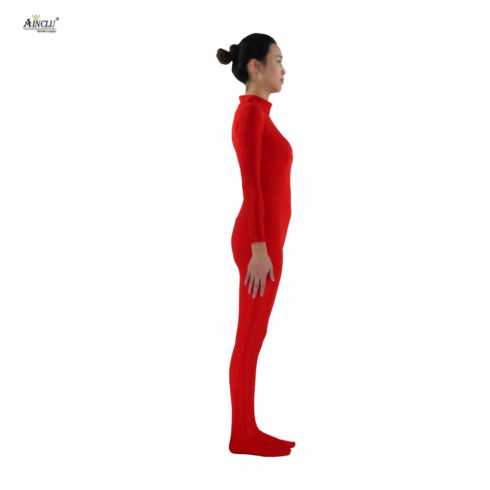 Ainclu женский спандекс Zentai красная облегающая кожа без головы и открытых рук