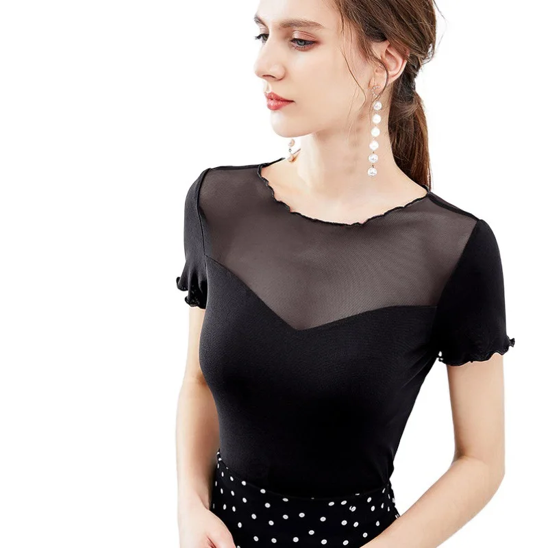 Женская Сетчатая футболка с V-образным вырезом коротким рукавом | одежда