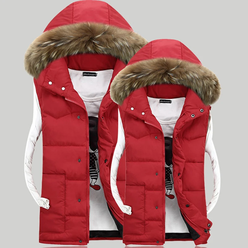 UNIVOS KUNI, мужской теплый жилет, chalecos para hombre, зимнее пальто, куртка для пары, унисекс, женский меховой воротник, большой размер 4XL Q6017