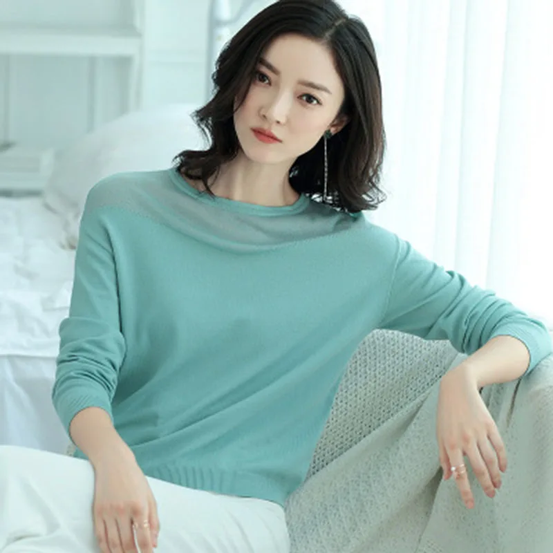 women knitted sweater Long sleeve O-neck Solid color all match lady casual dress Lady office top | Женская одежда
