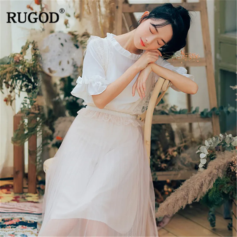 RUGOD/элегантное Сетчатое женское платье с кружевным ремешком свободное