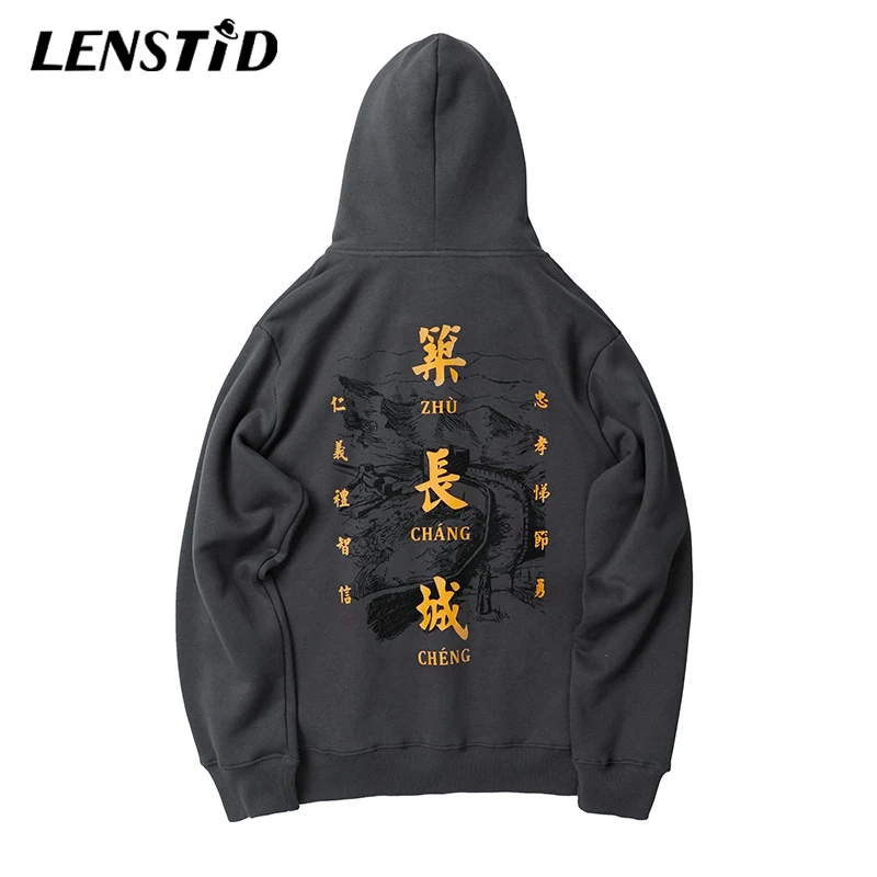 LENSTID 2019 Харадзюку Китайский Персонаж Великая стена принт хип-хоп стиль уличная