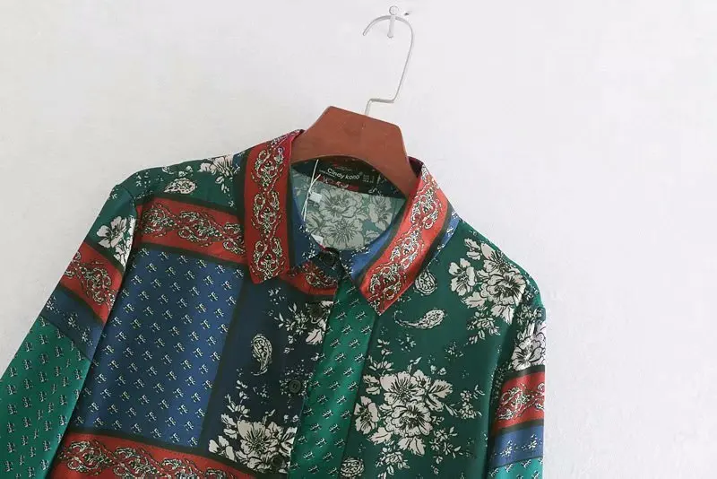 Женская винтажная блузка с принтом в стиле пэчворк Повседневная деловая рубашка