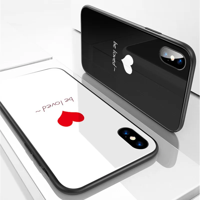 Любовь Сердце чехол из закаленного стекла для телефона iphone X 8 7 Plus модные пары