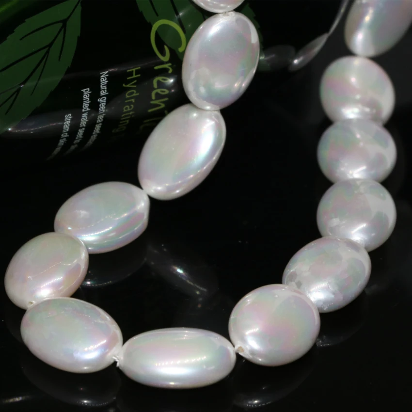 Заводская розетка модные натуральные белые жемчужины Плоская овальная форма 7*18