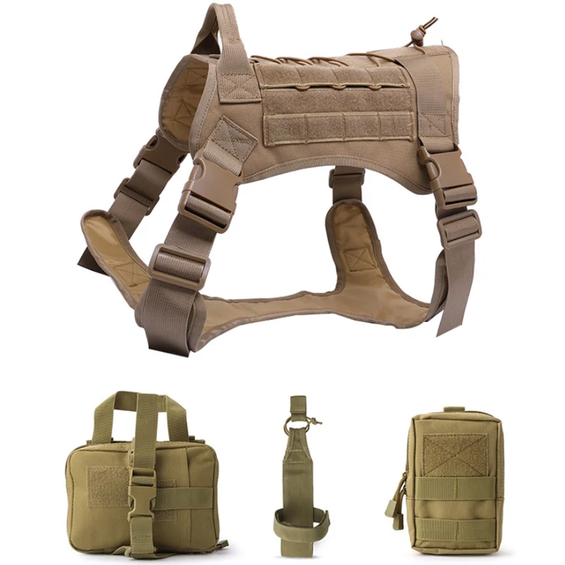 Brown set Большой жилет-одежда для собак на открытом воздухе тактический MOLLE D4 жилет для собак с 3 моллевыми сумками защитная одежда для домашних животных - Цвет: Brown set