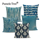 Скандинавское украшение, домашний наволочка, чехол с геометрическим рисунком, на заказ, синие льняные подушки для дома, диванные сиденья, потертые шикарные подушки