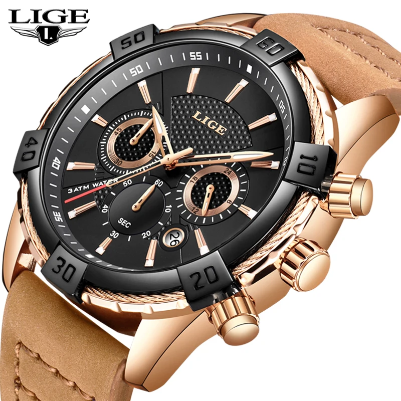Montre Homme 2018 Luxe De Marque LIGE новые военные спортивные часы кожаные антифриз водостойкие