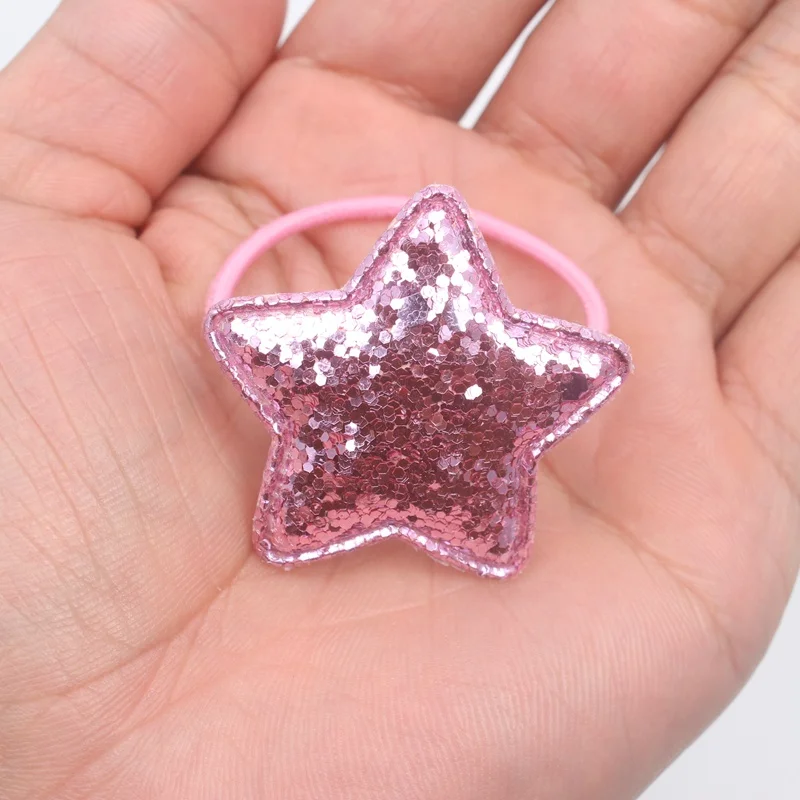 pink Новинка года, нейлоновые резинки с круглыми блестками и пятиконечными звездами для девочек, эластичные резинки для волос, аксессуары для волос для детей, 1 шт - Цвет: pink