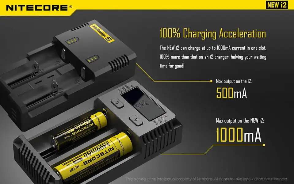 Nitecore Intelli Зарядное устройство i2 16340 CR123A 10440 AA AAA 14500 18650 26650, 22650, 17670, литий-ионный Тип/никель-металл-гидридного Универсальный Батарея Зарядное устройство