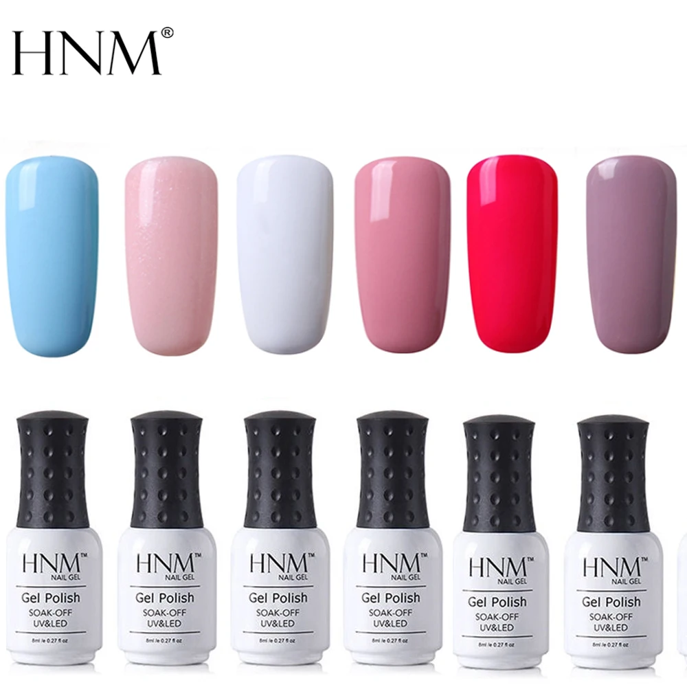

HNM 6pcs/Set 8ml Pure Color UV Nail Gel Polish DIY Nail Art Soak Off Semi Permanent Paint Lucky Gel Varnish Lacquer Kit
