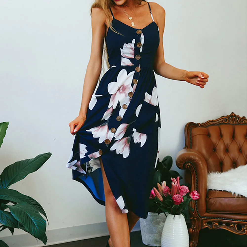 Женское сексуальное Повседневное платье на бретельках с принтом летнее пляжное
