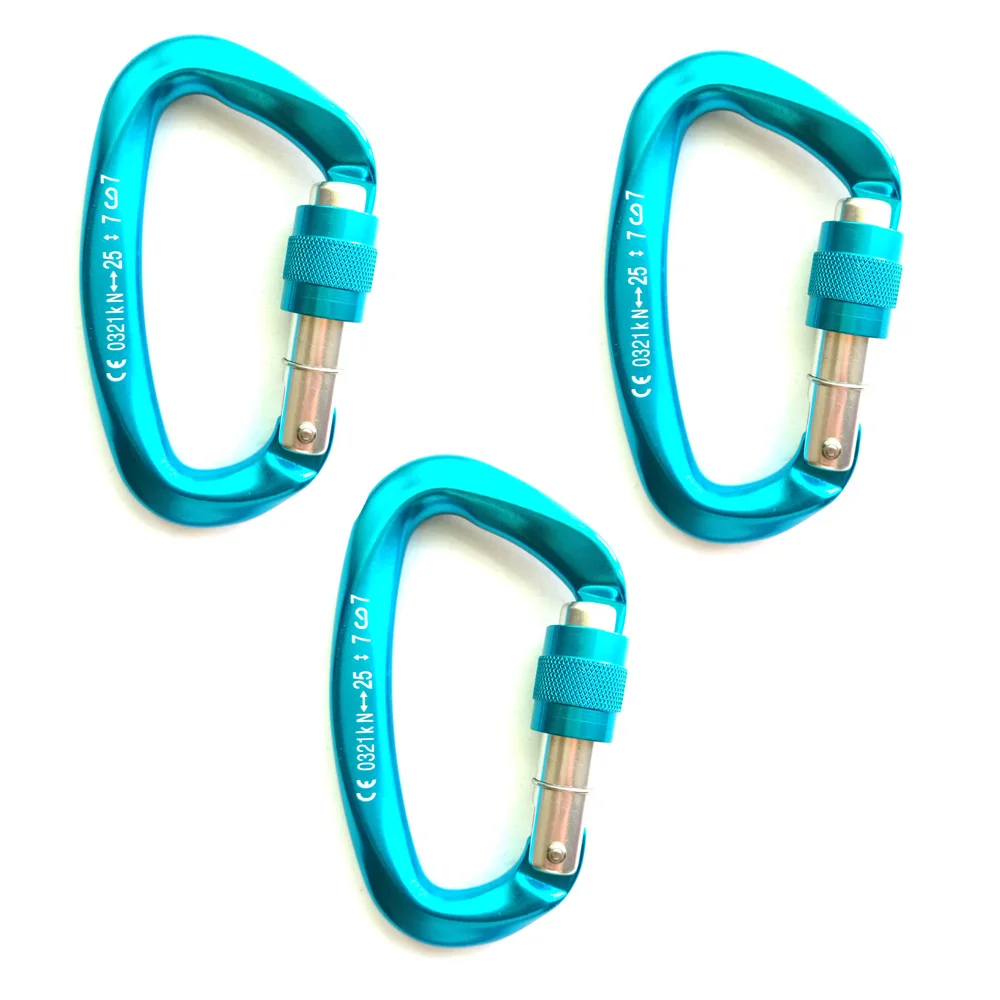 

CE 25KN Rock Climbing Carabiner D Shaped Mountaineering Caving Rescue Rappelling Dog Hammock Clip Screwgate Buckle
