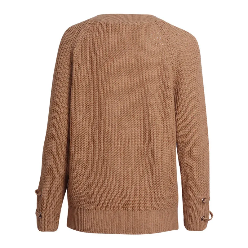 SUNNOW осенне-зимний вязаный женский свитер на шнуровке женские Джерси с v-образным