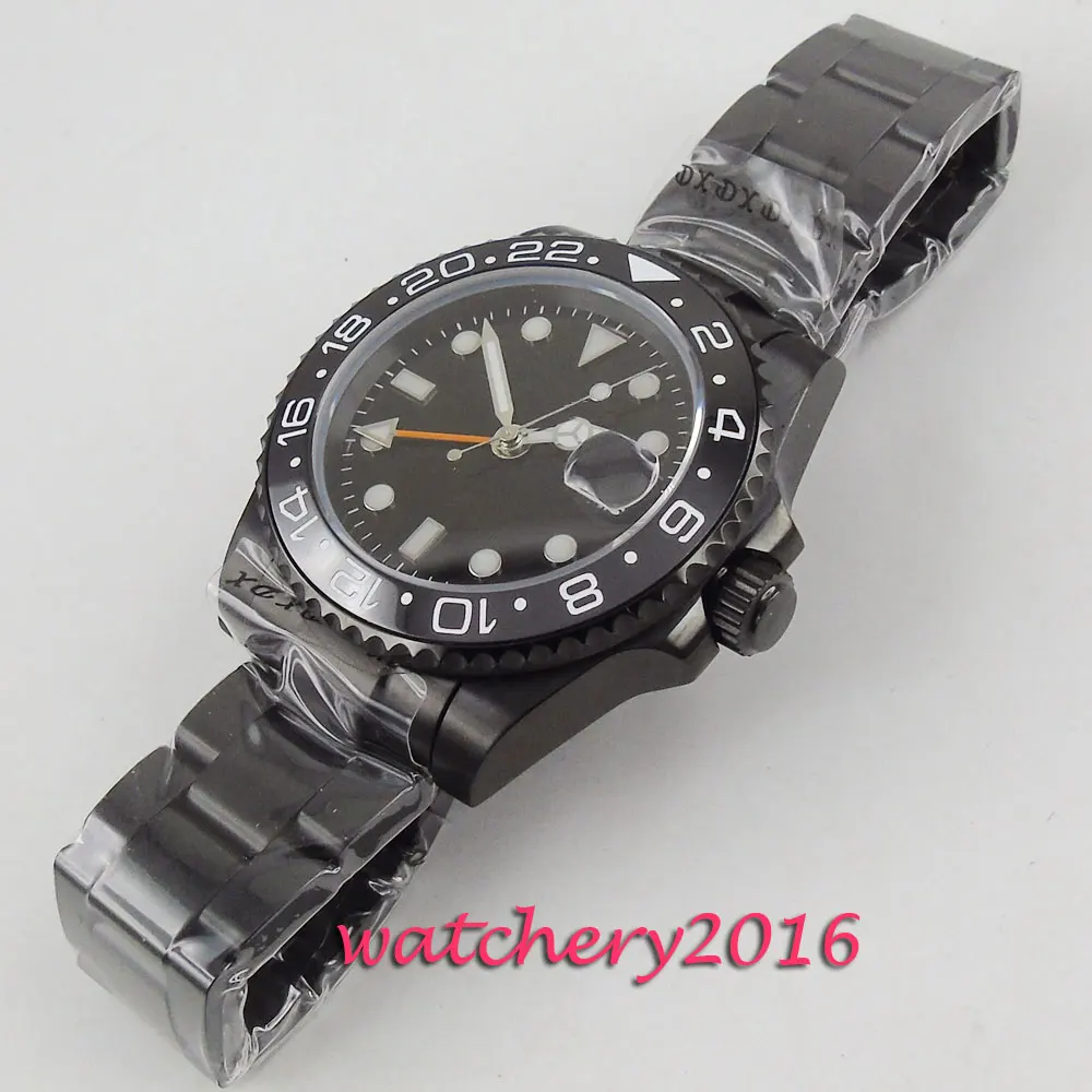 40 мм черный стерильный циферблат сапфировое стекло GMT керамический ободок