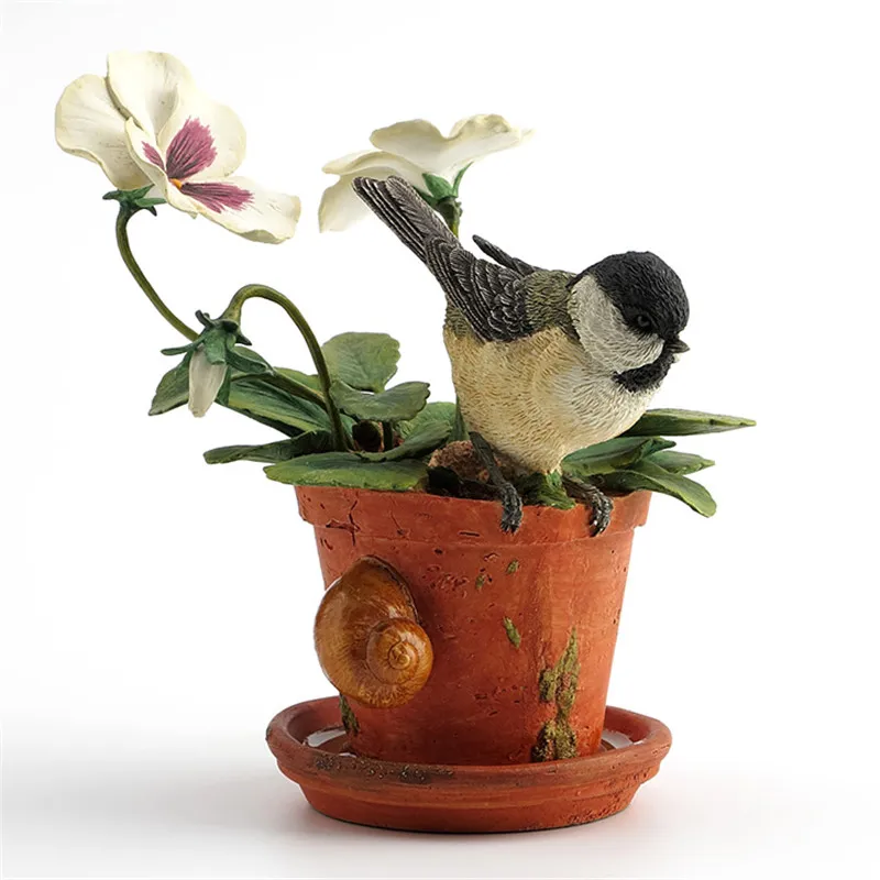 

Creative Bird Art Sculpture American Tit And Violet Statue Animals Brambling Figurine Resin Craft Home Decoration Accessories