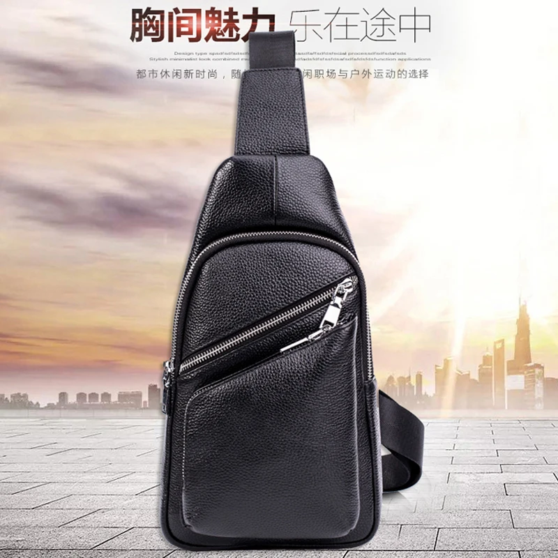 Мужская нагрудная сумка Wmnuo из натуральной воловьей кожи многофункциональные