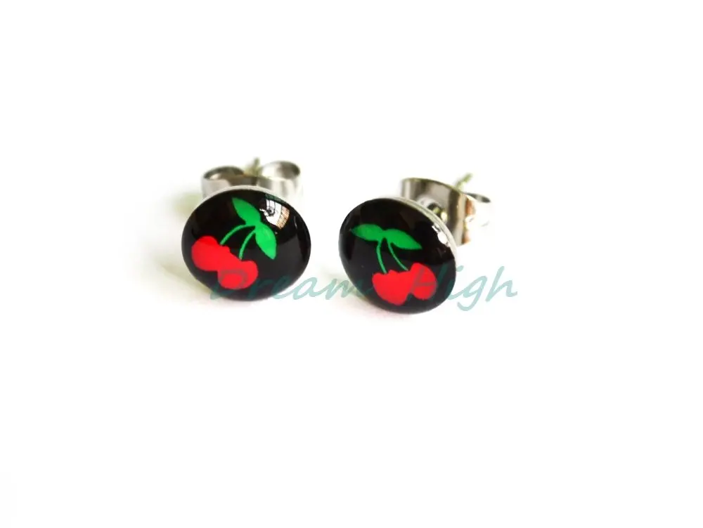 

New Arrival Earring Ear stud Fancy Red Cherry Ear piercing 316L Stainless steel Earring 100pcs/lot 8mm Accept custom