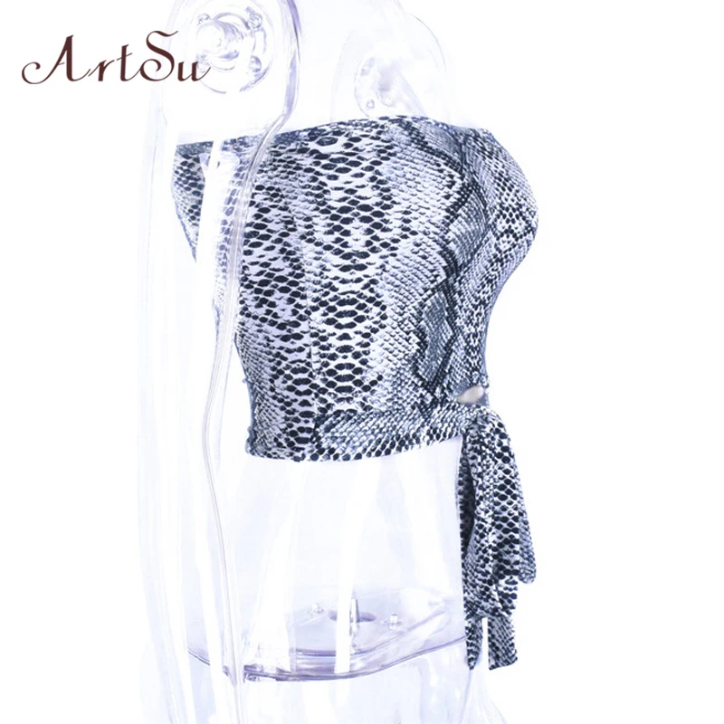ArtSu Harajuku Crop Top Lace Up Snake Print Strapless Bralette Off Shoulder Sexy Cami Streetwear Cropped Underwear ASVE20568 | Женская