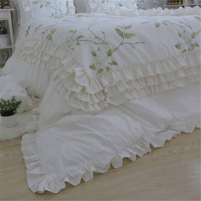 Free shipping princess cake layers ruffles embroidery beige bedding twin full queen king size постельное белье с рюшами YYX |