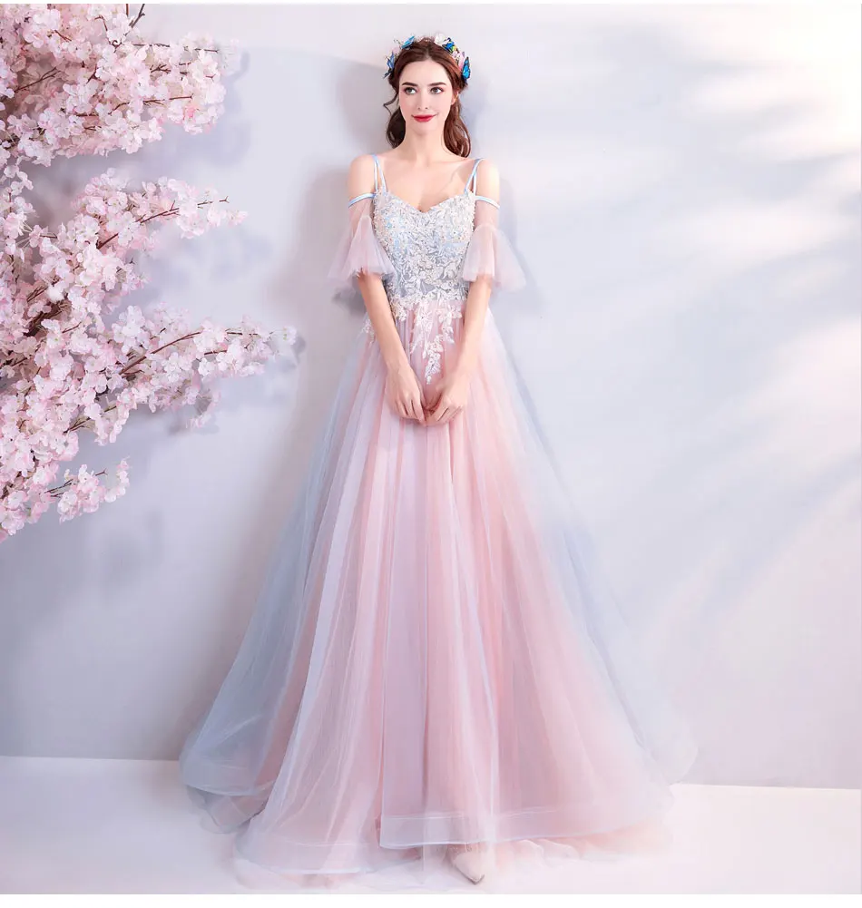 Женское платье SSYFashion розовое вечернее до пола с кружевной аппликацией | Свадьбы и