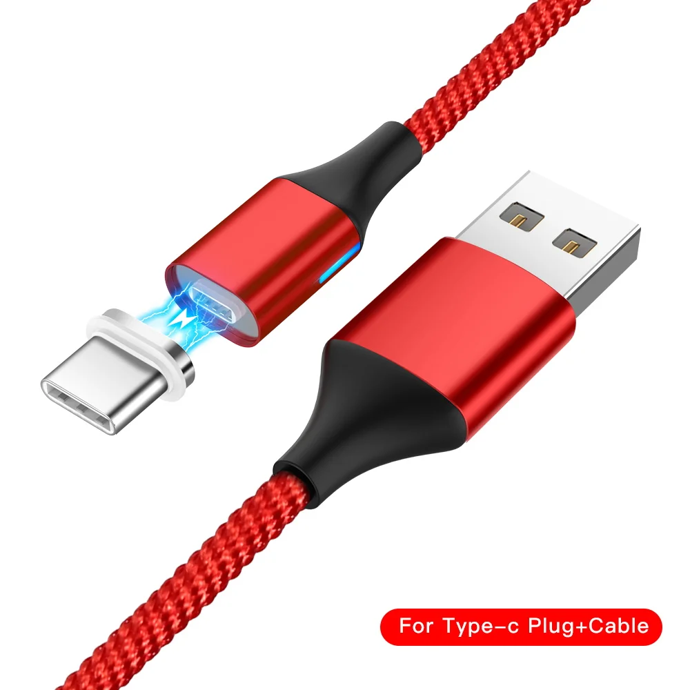 Магнитный type C mi cro USB зарядный кабель USB C шнур быстрой зарядки для huawei светодиодный магнит зарядное устройство телефон Кабо Для samsung Xiaomi mi 9 - Цвет: Red For Type C