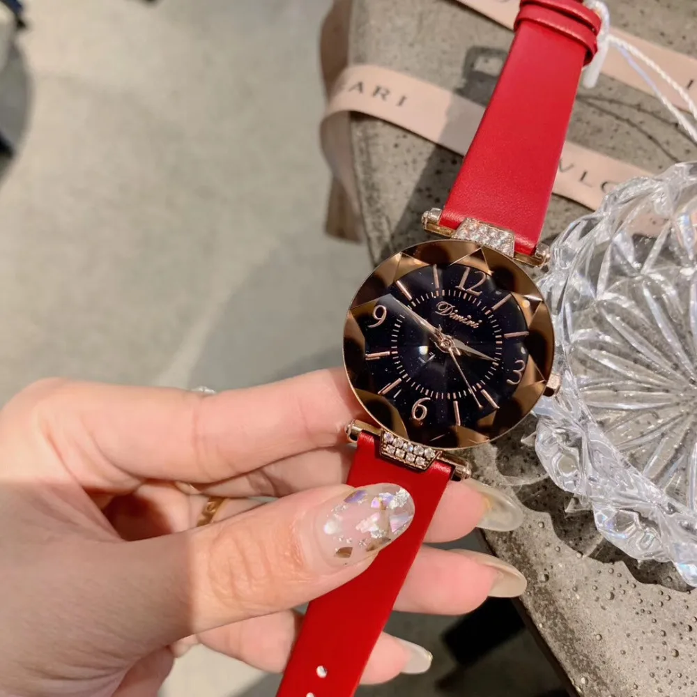 Часы женские кварцевые с ремешком из натуральной кожи водонепроницаемые