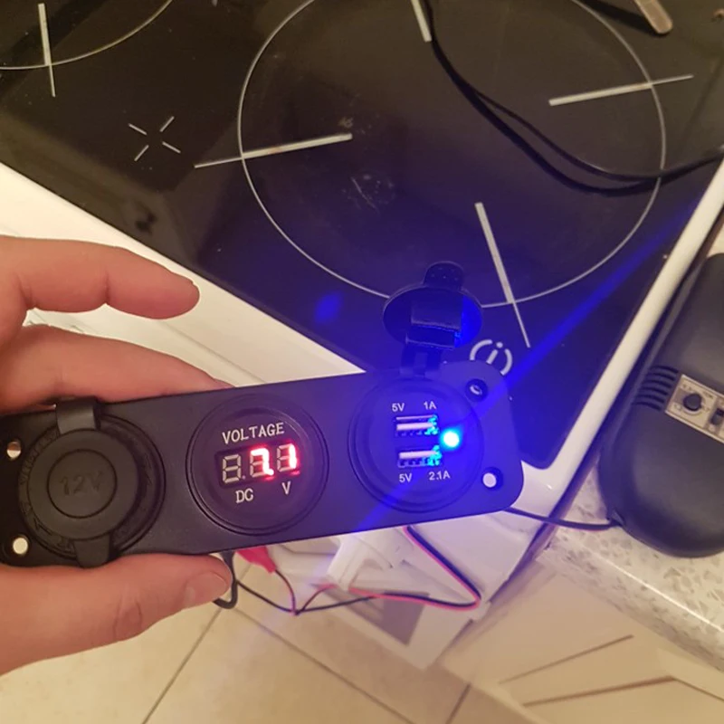 dc 12v 24v usb socket splitter 3 in 1 carboatphone charger digital voltmeter painel digital moto socket car cigarette lighter free global shipping