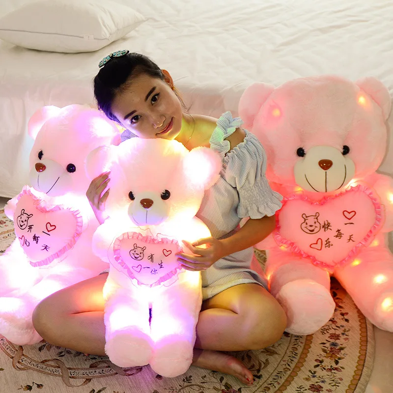 50 см kawaii светодиодный светильник милый плюшевый мишка мягкие животные плюшевая игрушка красочный светящийся плюшевый мишка рождественский подарок игрушки для детей