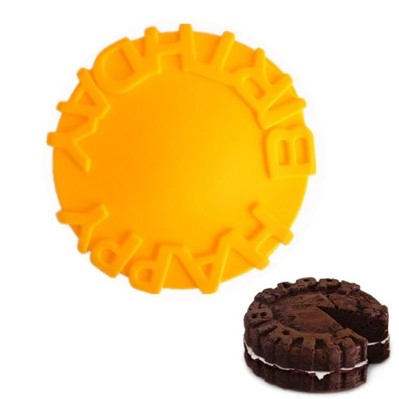 

Silicone Happy Birthday Round Cake Mold Pan Kitchen Baking Tools Mould Bread Pie Flan Tart Cakes Bakeware Decorating