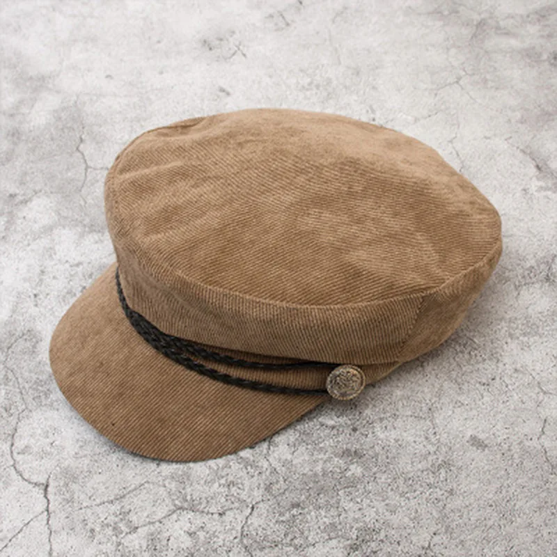 khaki Модные береты для женщин, шляпа газетчика, плоский верх, вельветовый берет, кепка Бейкер, 90, для девушек, живописные кепки, элегантный однотонный берет, шапка для женщин - Цвет: khaki