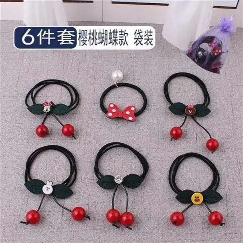 6PCS/SET Novelty Lovely Cherry Elastic Hair Bands Toys For Girl Handmade Bow Headband Scrunchy Kids Accessories Women |