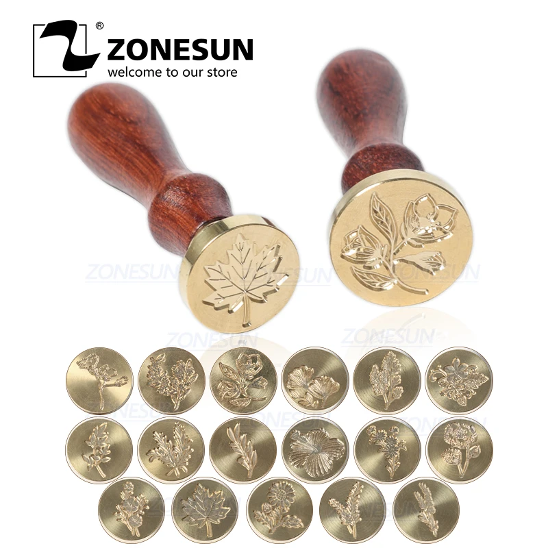 ZONESUN восковая печать штамп ботаническая латунные головки с деревянной ручкой