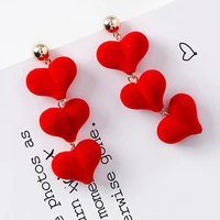 fashion woman earrings 2022 korean long love heart red earrings plush mink peach love series long earrings women jewely