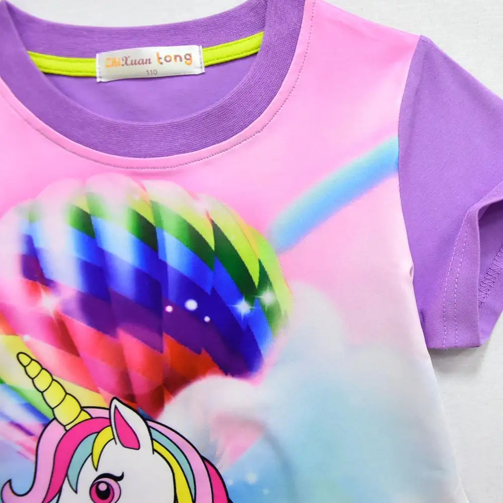 Camiseta Unicornio/футболка для девочек Детская летняя одежда для дня рождения для маленьких девочек топы для маленьких девочек Roupa Menina