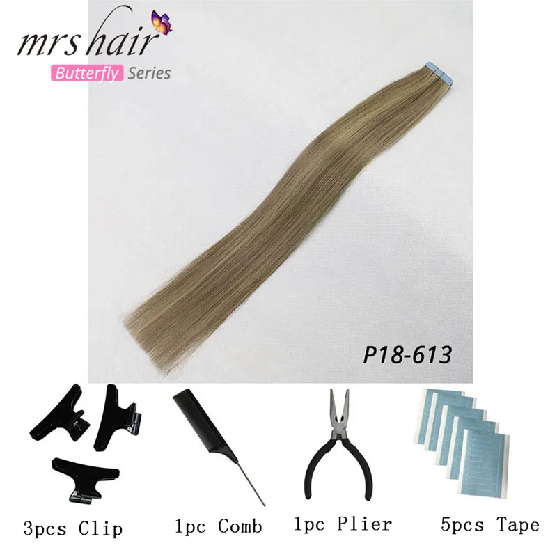# P18/613 MRSHAIR, 6#, пряди для кожи, человеческие волосы, прямые, лента для наращивания, машинка для наращивания, волосы remy, двухсторонняя лента, комплекты для волос 16, 18, 20, 22, 24 дюймов - Цвет: # P18/613