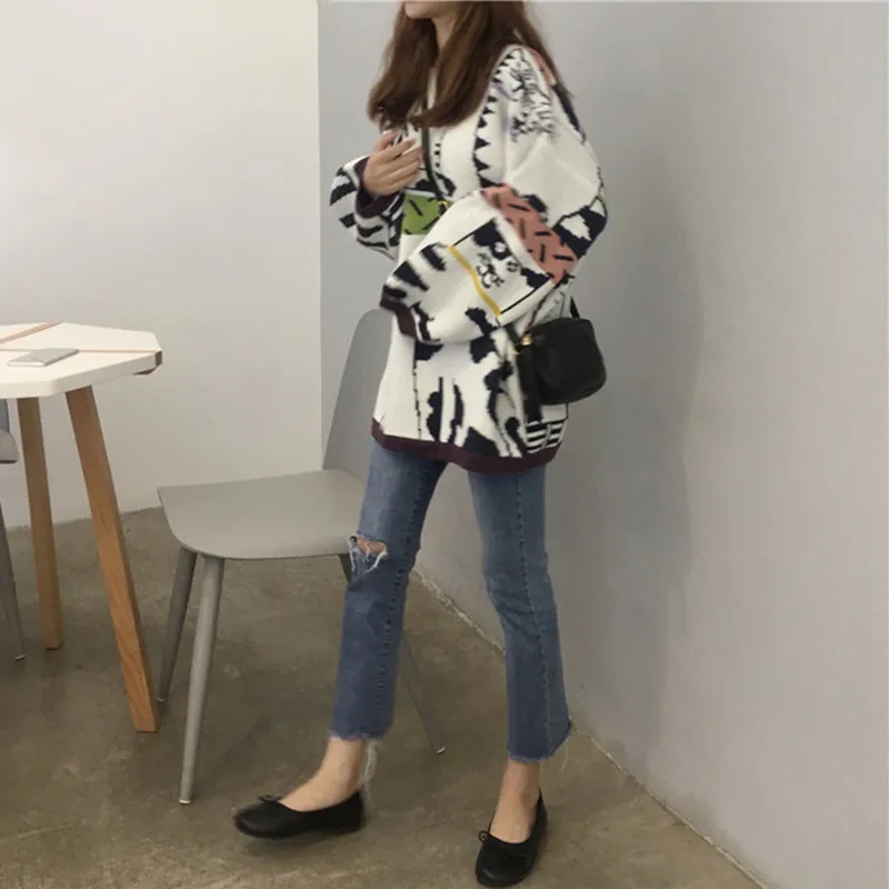 Super Cute Kawaii Cartoon Cat Sweater Women Autumn Winter Loose Long Pullovers Knitted Plus Size Knitwear Jumpers Ladies | Женская