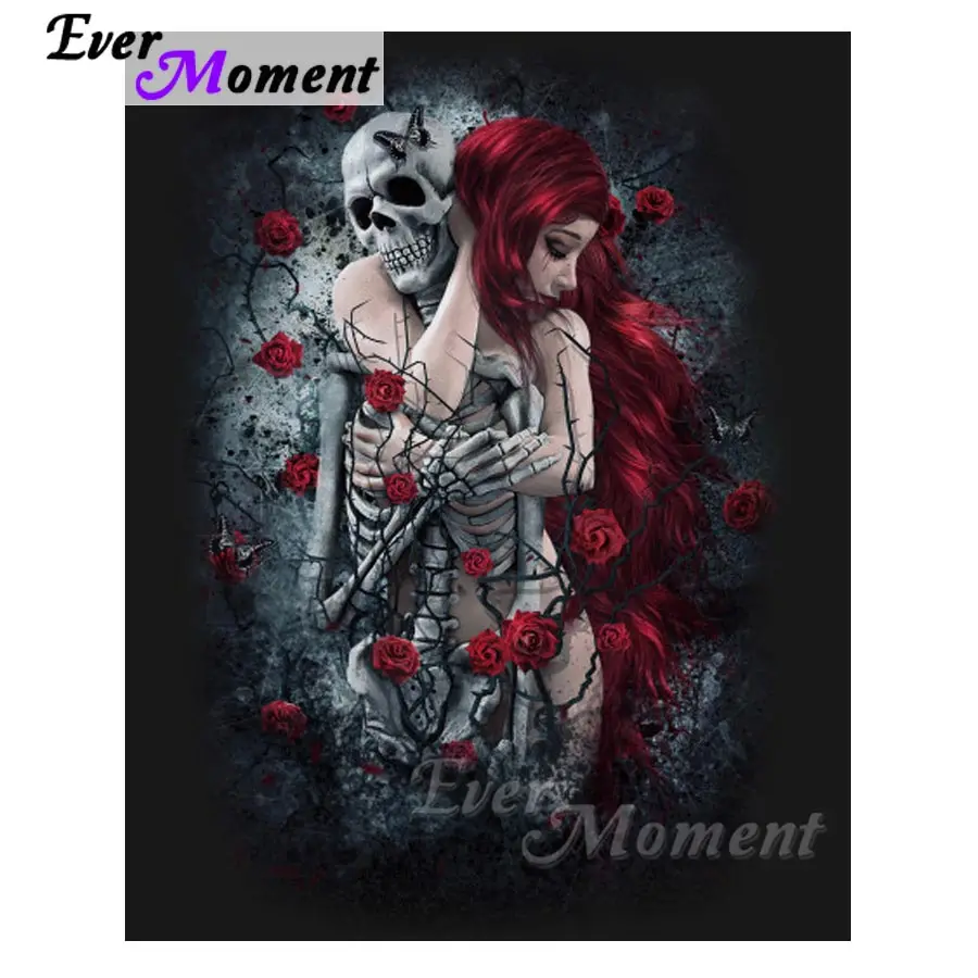 

Ever Moment 5D DIY Diamond Embroidery Skull Girl Diamond Mosaic Full Square Drills Rhinestone Artwork Home Decoration ASF1164