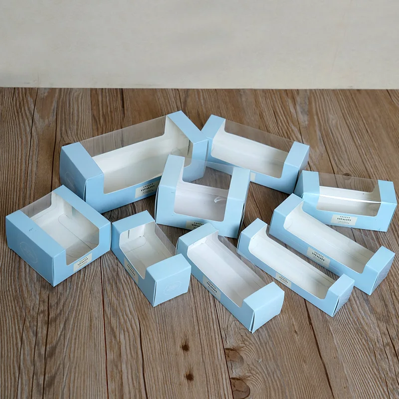 

9 size Blue Kraft Paper Box With PVC Window Cookies Cake Box Candy Chocolate Box Gift Box 100pcs/lot Free shipping