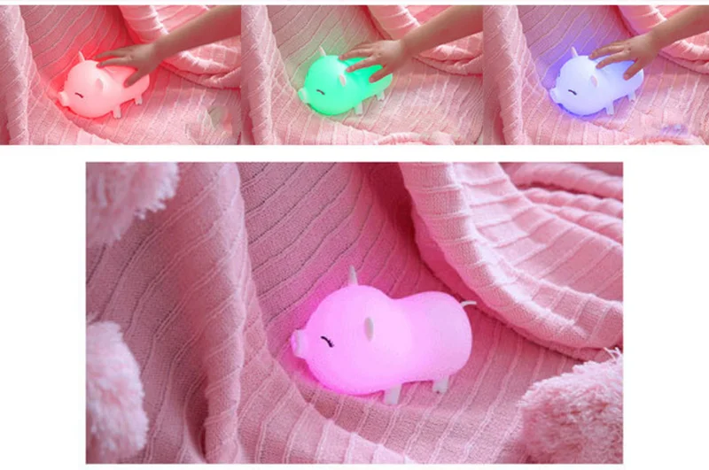 Цветной СВЕТОДИОДНЫЙ ночник с мультяшной силиконовой Свинкой, USB Перезаряжаемый сенсорный датчик, ночник для детей, подарок для малышей