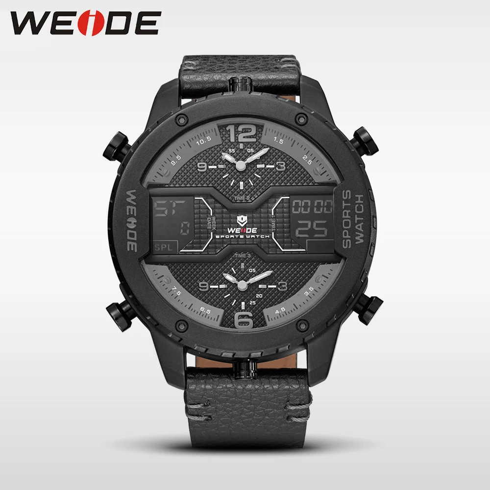 WEIDE мужские наручные часы спортивные из нержавеющей стали кожаный ремешок